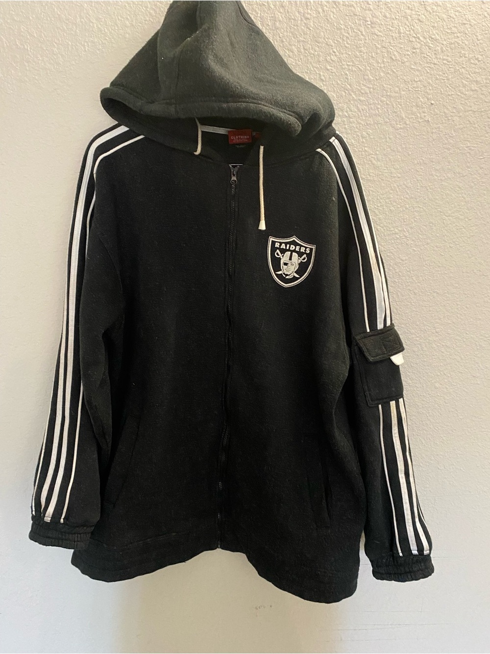 Oakland Raiders Black Vegas Hoodie White Stripes VTG Korea Mono Clothing 90s XXL